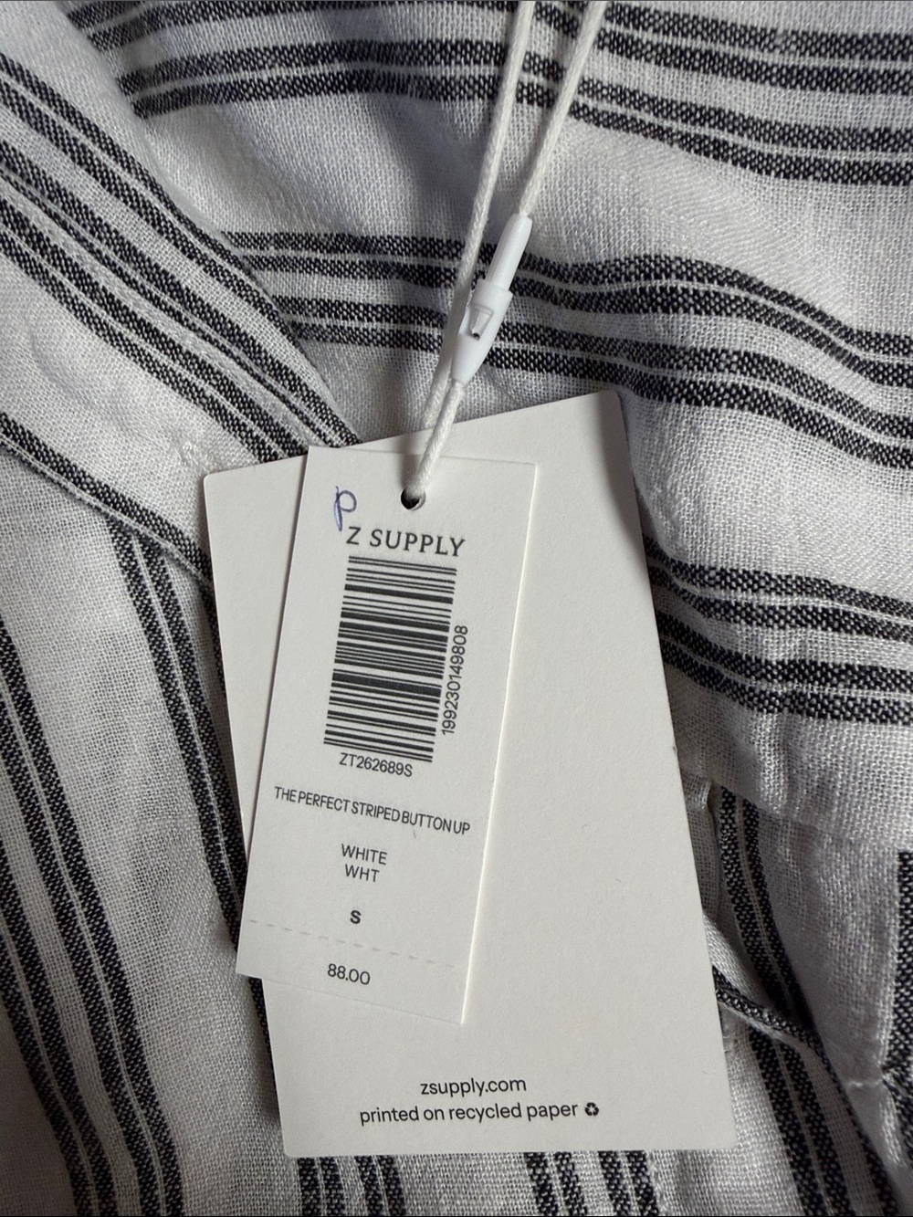 Z supply the perfect striped button up top white - Picture 3 of 3